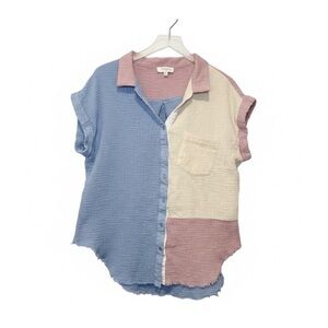Umgee Blue and Pink Colorblock Women’s Shirt Size XL
